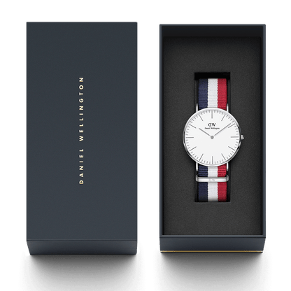Daniel Wellington Cambridge 40mm White Dial Tricolour Strap Men's Silver Watch - DW00100017