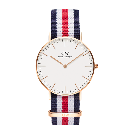 Daniel Wellington Canterbury 36mm White Dail Tricolour Nato Strap Gold Watch - DW00100030