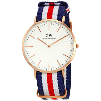 Daniel Wellington Canterbury 40mm White Dial Tricolour Nato Strap Men's Gold Watch - DW00100002