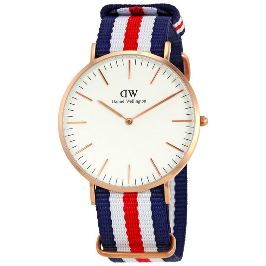 Daniel Wellington Canterbury 40mm White Dial Tricolour Nato Strap Men's Gold Watch - DW00100002