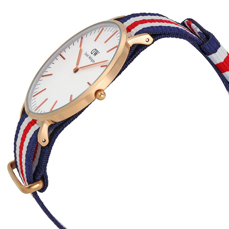 Daniel Wellington Canterbury 40mm White Dial Tricolour Nato Strap Men's Gold Watch - DW00100002