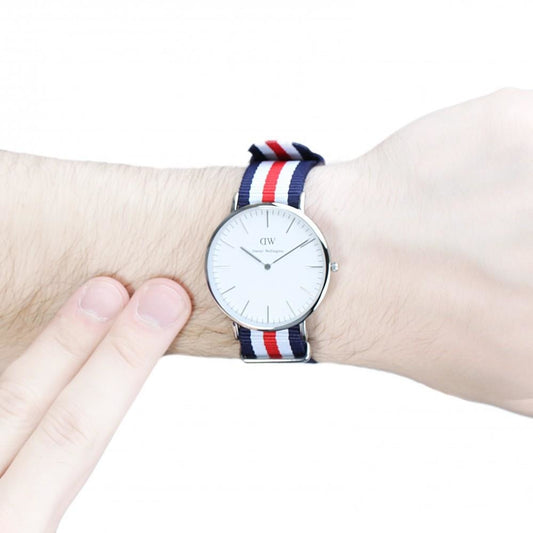 Daniel Wellington Canterbury 40mm White Dial Tricolour Nato Strap Men's Silver Watch - DW00100016