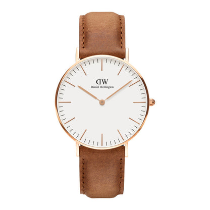 Daniel Wellington Durham 36mm Brown Genuine Leather Gold Watch - DW00100111