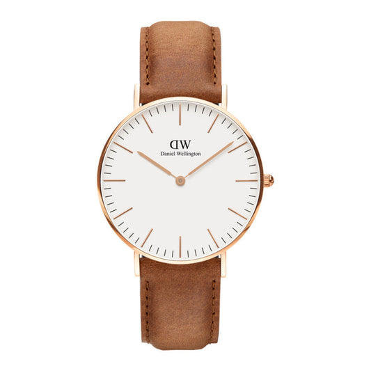 Daniel Wellington Durham 36mm Brown Genuine Leather Gold Watch - DW00100111