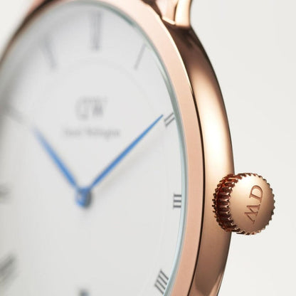 Daniel Wellington Dapper 38mm White Dial Brown Genuine Leather Gold Date Watch - DW00100086