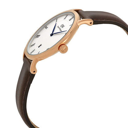 Daniel Wellington Dapper 38mm White Dial Brown Genuine Leather Gold Date Watch - DW00100086