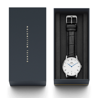 Daniel Wellington Dapper Reading 38mm White Dial Black Genuine Leather Silver Date Watch - DW00100108