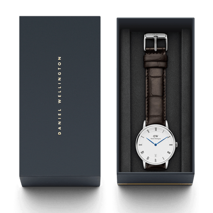 Daniel Wellington Dapper York 38mm White Dial Black Genuine Leather Silver Date Watch - DW00100089