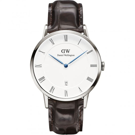 Daniel Wellington Dapper York 38mm White Dial Dark Brown Genuine Leather Silver Date Watch - DW00100089