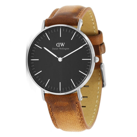 Daniel Wellington Durham 36mm Black Dial Brown Genuine Leather Silver Watch - DW00100144