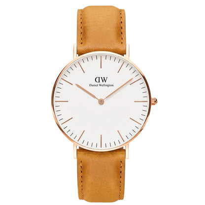 Daniel Wellington Durham 36mm Brown Genuine Leather Gold Watch - DW00100111