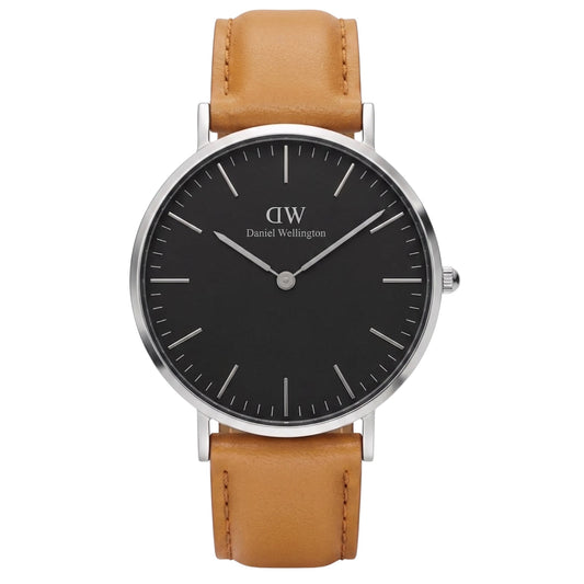 Daniel Wellington Durham 36mm Black Dial Brown Genuine Leather Silver Watch - DW00100144