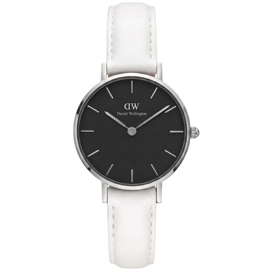 Daniel Wellington Petite Bondi Black Dial 32mm Silver Case White Leather Ladies Watch DW00100284