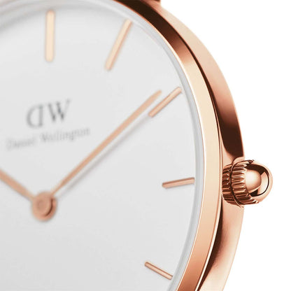 Daniel Wellington Petite Bristol 32mm White Dial Brown Genuine Leather Women's Watch - DW00100171
