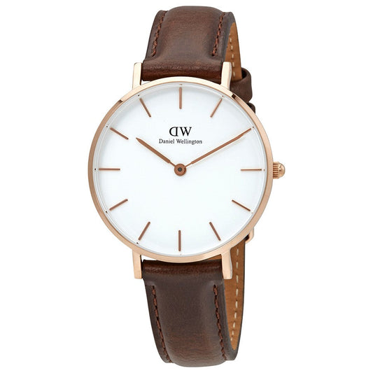 Daniel Wellington Petite Bristol 32mm White Dial Brown Genuine Leather Women's Watch - DW00100171