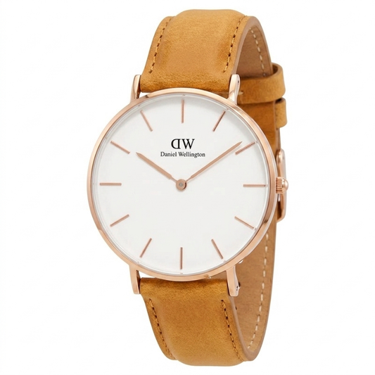 Daniel Wellington Petite Durham 32mm White Dial Brown Genuine Leather Women's Watch - DW00100172