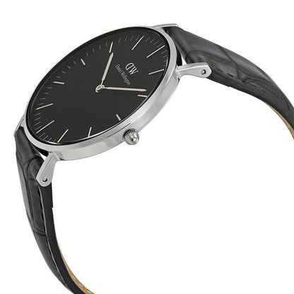 Daniel Wellington Reading 36mm Black Dial Black Genuine Leather Silver Watch - DW00100147