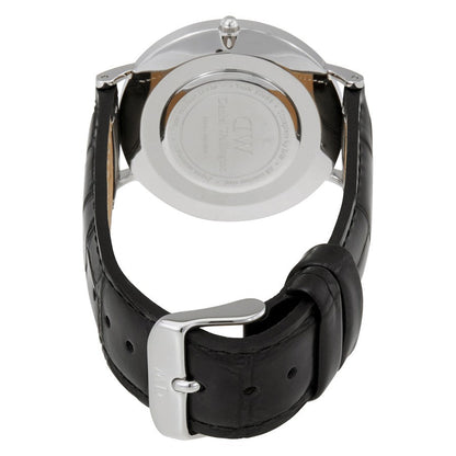 Daniel Wellington Reading 36mm White Dial Black Genuine Leather Silver Watch - DW00100058