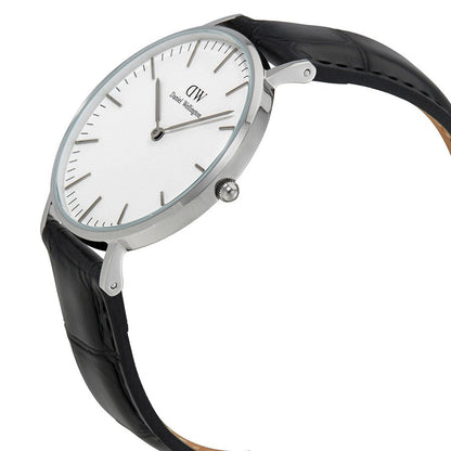 Daniel Wellington Reading 36mm White Dial Black Genuine Leather Silver Watch - DW00100058
