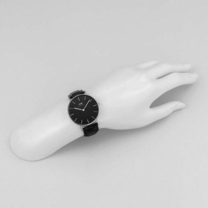 Daniel Wellington Reading 36mm Black Dial Black Genuine Leather Silver Watch - DW00100147