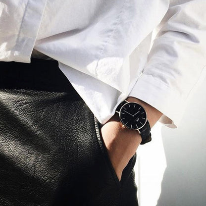 Daniel Wellington Reading 36mm Black Dial Black Genuine Leather Silver Watch - DW00100147