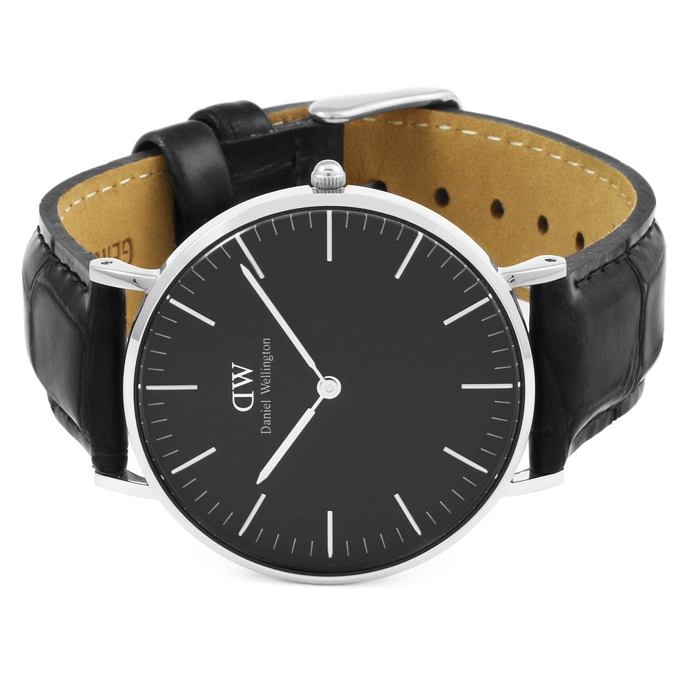 Daniel Wellington Reading 36mm Black Dial Black Genuine Leather Silver Watch - DW00100147