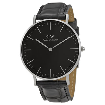 Daniel Wellington Reading 36mm Black Dial Black Genuine Leather Silver Watch - DW00100147