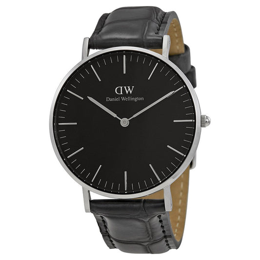 Daniel Wellington Reading 36mm Black Dial Black Genuine Leather Silver Watch - DW00100147