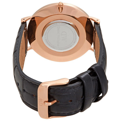 Daniel Wellington Reading 40mm White Dial Black Genuine Leather Gold Watch - DW00100014