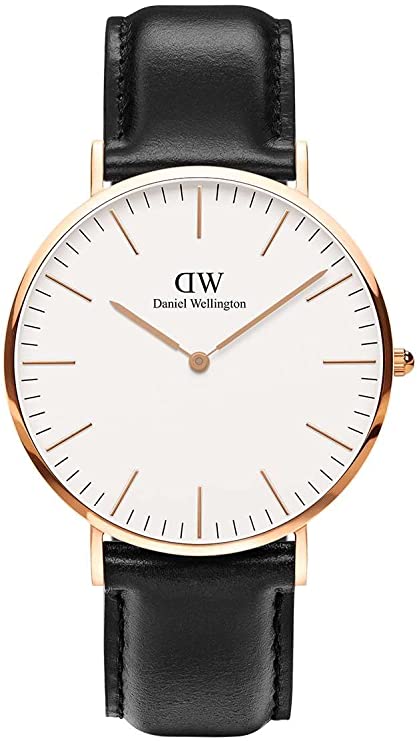 Daniel Wellington Reading 36mm White Dial Black Genuine Leather Gold Watch - DW00100041