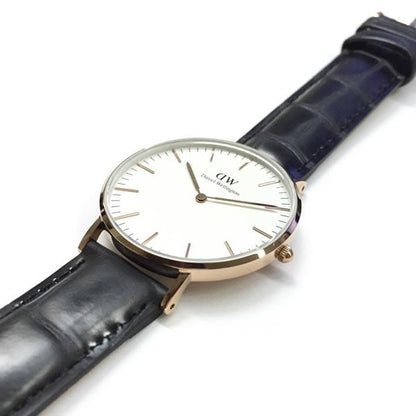 Daniel Wellington Shifeled 36mm White Dial Black Genuine Leather Gold Watch - DW00100041