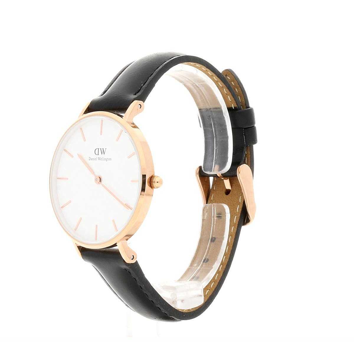 Daniel Wellington Sheffield 32mm White Dial Black Genuine Leather Women's Gold Watch - DW00100174