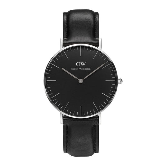 Daniel Wellington Sheffield 36mm Black Dial Black Leather Silver Watch - DW00100145