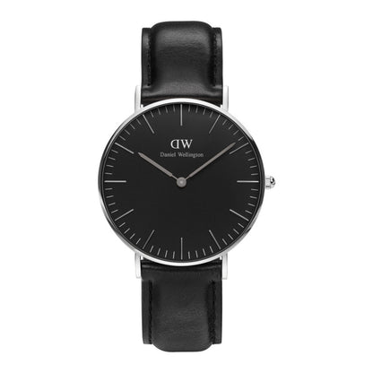 Daniel Wellington Sheffield 36mm Black Dial Black Leather Silver Watch - DW00100145