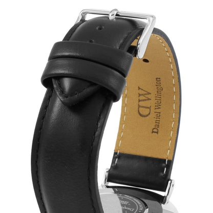Daniel Wellington Sheffield 40mm Black Dial Genuine Leather Men's Silver Watch - DW00100133