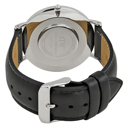 Daniel Wellington Sheffield 40mm Black Dial Genuine Leather Men's Silver Watch - DW00100133