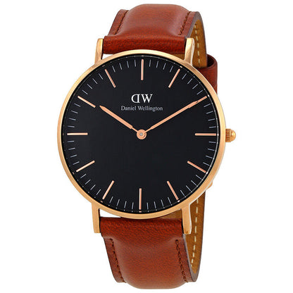 Daniel Wellington St Mawes 36mm Black Dial Brown Genuine Leather Gold Watch - DW00100136