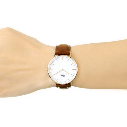 Daniel Wellington St Mawes 36mm White Dial Brown Genuine Leather Gold  Watch - DW00100187