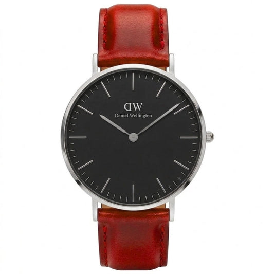 Daniel Wellington St Mawes 40mm Black Dial Brown Genuine Leather Silver Men's Watch - DW00100130