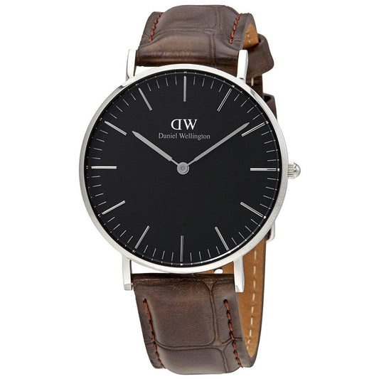 Daniel Wellington York 36mm Black Dial Genuine Leather Silver Watch - DW00100146