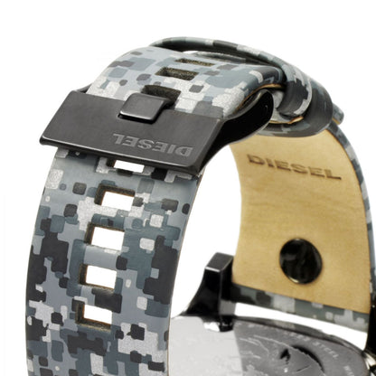 Diesel Big Daddy DZ7311 digital camouflage genuine leather strap with tan inner lining and buckle