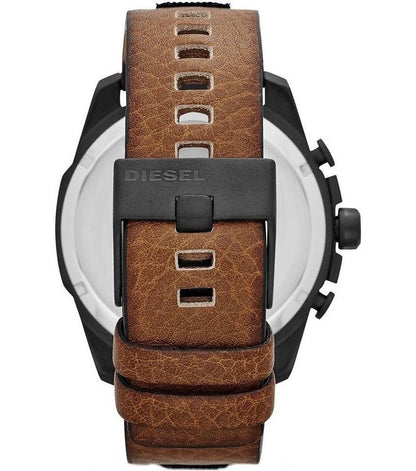 Diesel Mega Chief Chronograph Iridescent Red Dial Brown Leather Watch DZ4305