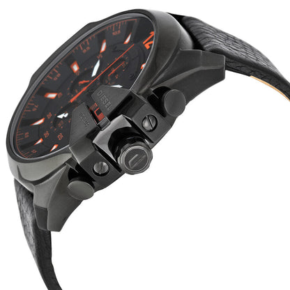 Diesel Mega Chief Chronograph Black RED Dial Leather Men's Watch DZ4291