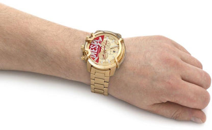 Close-up of Diesel Griffed DZ4595 watch worn on wrist showing dial and red accent detail