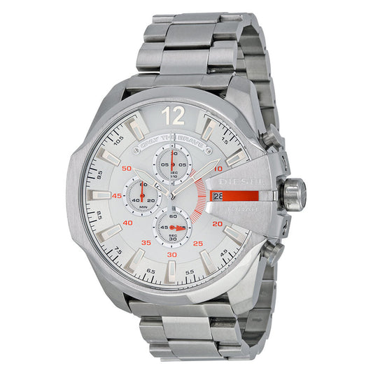 Diesel Mega Chief Chronograph White Dial Men's Silver Watch DZ4328