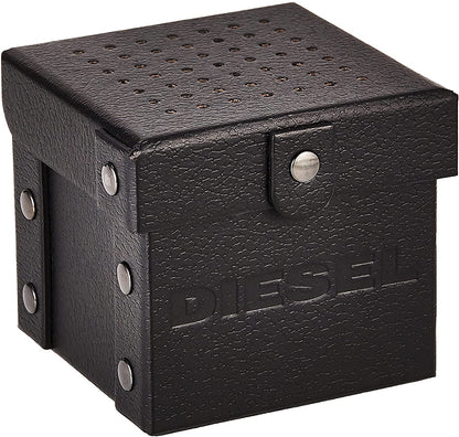 Black Diesel watch box with embossed logo and button closure