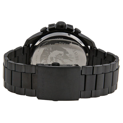 Diesel Mega Chief Chronograph case back showing black stainless steel bracelet and crown detail