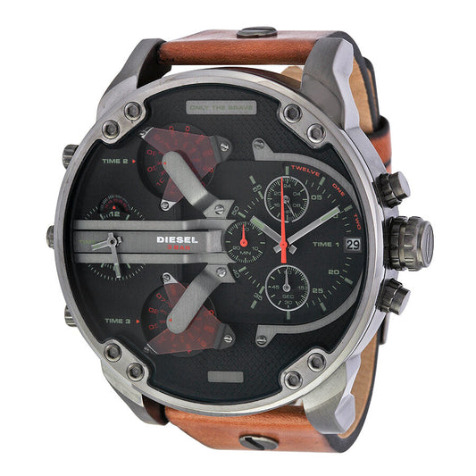 Diesel Mr. Daddy 2.0 Black Dial Brown Strap Men's Chrono Watch DZ7332