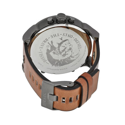 Diesel Mr. Daddy 2.0 caseback with engraved eagle logo and brown strap