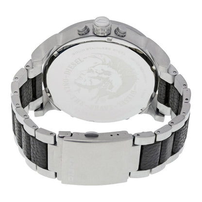 Caseback view of Diesel Mr. Daddy 2.0 showing stainless steel case and leather strap
